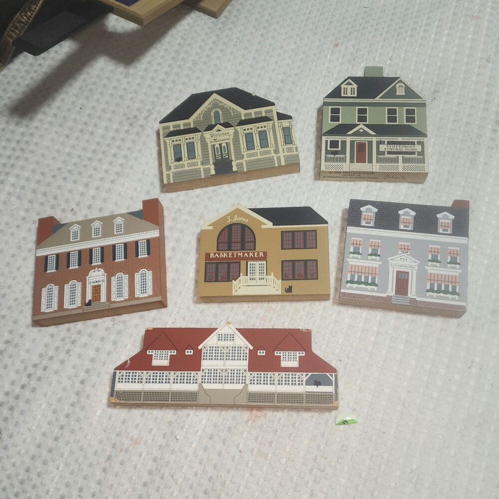 VINTAGE THE CATS MEOW EUC 6 PIECE SET VILLAGE COLLECTIBLE WOOD VILLAGE
